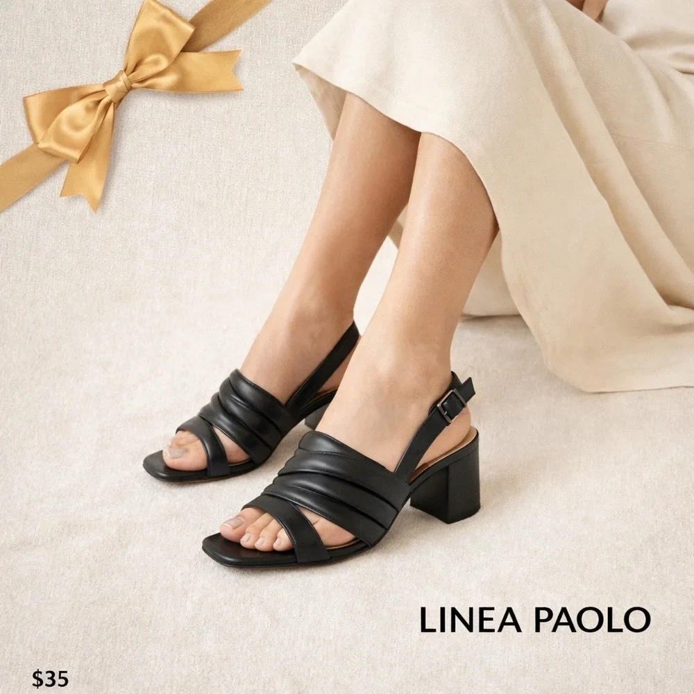 LINEA PAOLO Black Slingback Sandals 3-Inch Block Heel Size 8